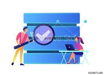 Developer with magnifier, developer with laptop and big data vector illustration