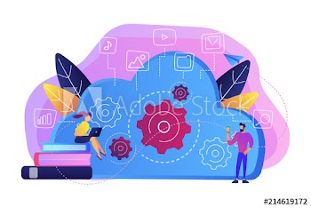 Developers using laptop and smartphone working with cloud data