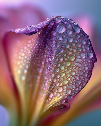 Dew-Covered Flower Petal in Soft Morning Light