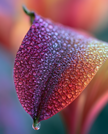 Dew-Covered Flower Petal in Soft Morning Light