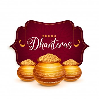 Dhanteras festival greeting card with golden pot Free Vector
