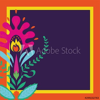 dia de los muertos card with floral decoration frame