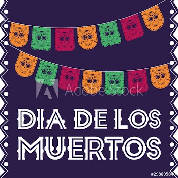 dia de los muertos card with garlands hanging