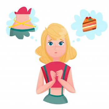 Dieting lining lady temptations cartoon character Free Vector