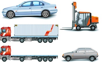 Different kinds of machine: lorry, freight elevator, car, illustration