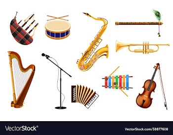 different types musical instrument on isolated