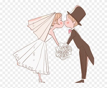 Digi Stamp - Groom And Bride Kissing Cartoon