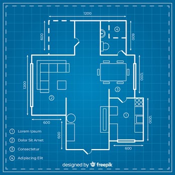 Digital house design with blueprint Free Vector