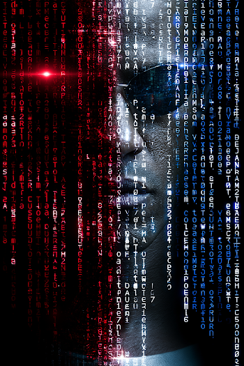 Digital Matrix Art: Red, White, and Blue Theme