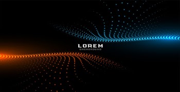 Digital particles orange and blue glowing background Free Vector