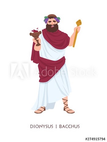 Dionysus or Bacchus - god or deity of wine, winemaking and fertility in ancient Greek and Roman religion or mythology