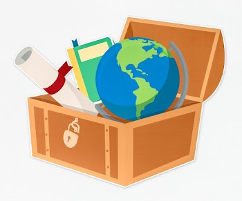 Diploma and a globe ball in a treasure chest | Free stock psd mockup - 514559
