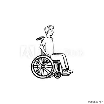 Disable person in wheelchair hand drawn outline doodle icon