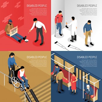 Disabled people in public transport person needing help artificial limbs isometric  concept isolated Free Vector