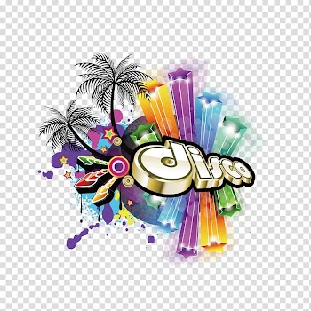 Disco text illustration, Disco Nightclub Party illustration, Watercolors and three-dimensional stars transparent background PNG clipart