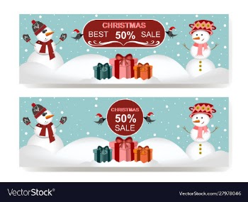 Discount banner with snowmen copy vector image
