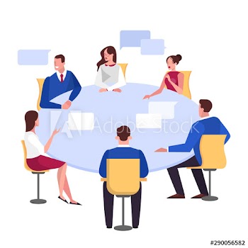 Discussion and brainstorming in team concept illustration