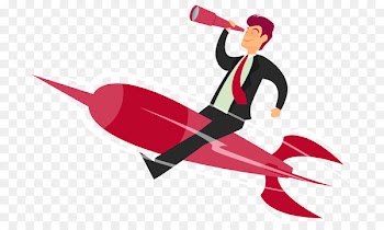 Distance education - Business man sitting rocket vector 