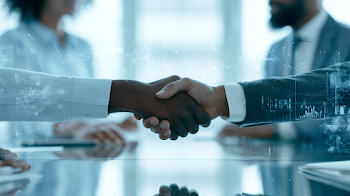 Diverse Business Partners Shaking Hands in Modern Office