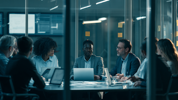 Diverse Business Team Collaborating in Modern Meeting Room