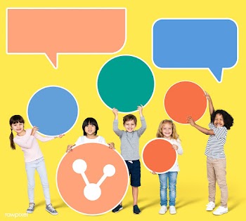 Diverse children with a sharing icon | Free stock psd mockup - 492015