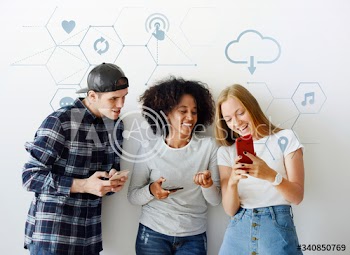 Diverse friends sharing on social media