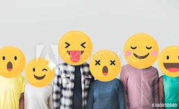 Diverse friends with positive emoticons