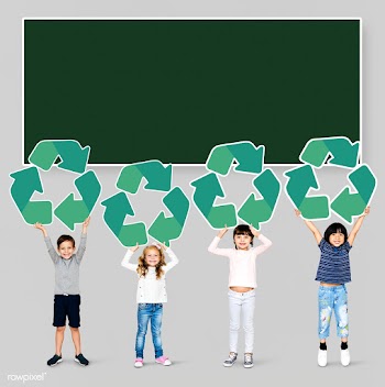 Diverse kids holding recycling icons | Free stock psd mockup - 492054