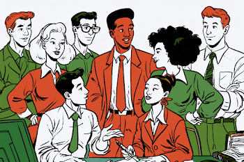 Diverse Office Workers in Retro Comic Style