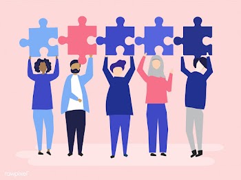 Diverse people holding different puzzle piece.. | Free stock vector - 455800