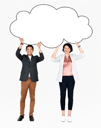 Diverse people showing a blank white cloud | Free stock psd mockup - 491216