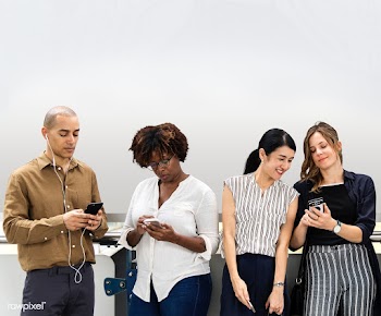 Diverse people using phone | Free stock psd mockup - 414356
