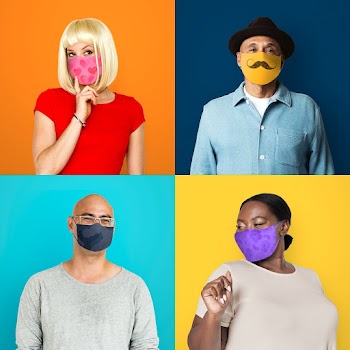 Diverse people wearing face mask photo montage