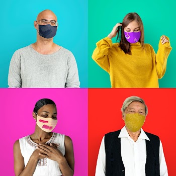 Diverse people wearing face mask photo montage