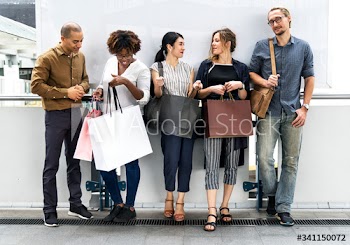 Diverse people with shopping bags