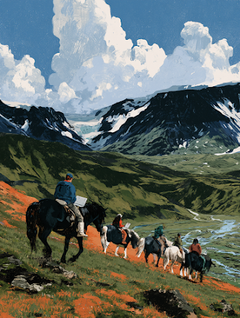 Diverse Riders on Icelandic Horses in the Highlands