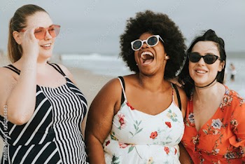 Diverse women at the beach