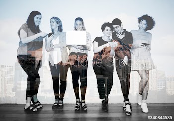 Diverse women using computer