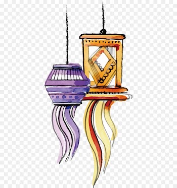 Diwali Diya Dussehra Greeting card Illustration - Vector Hand-painted lamp 