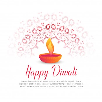 Diwali festival burning diya and mandala art Free Vector
