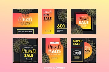 Diwali instagram post collection with black background Free Vector