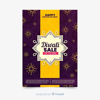 Diwali sale poster template in flat design Free Vector