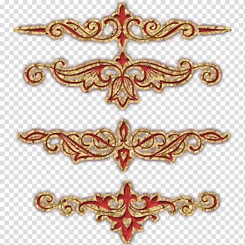 DiZa decorative element, four red-and-gold abstract transparent background PNG clipart