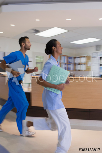 Doctor and nurse running in hospital emergency