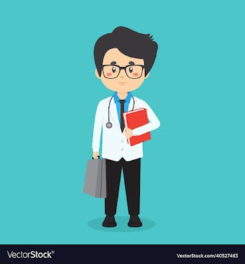 doctor character standing with file and briefcase
