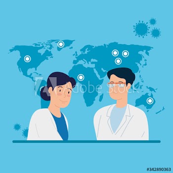 doctor couple with world map design