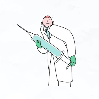 Doctor with vaccine psd doodle illustration