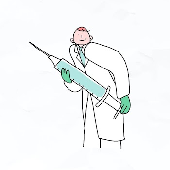 Doctor with vaccine vector doodle illustration