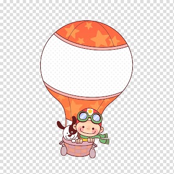 Dog Balloon Cartoon, People on the hot air balloon transparent background PNG clipart