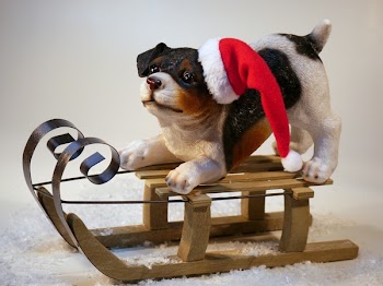 Dog on Wooden Sled Figure